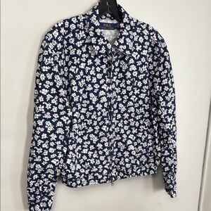 Polo by Ralph Lauren Blue and White Bomber Jacket Floral Design